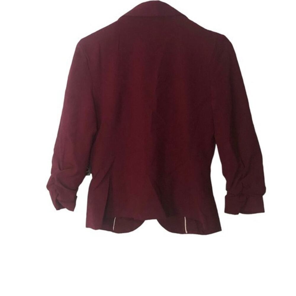 XOXO Womens Burgundy Single-Button Knit Roll-Up Sleeve Blazer Size Medium - Picture 2 of 4